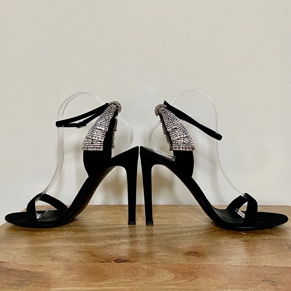 Giuseppe Zanotti Jamila Black Suede Crystal Bow Embellished Stiletto Sa…